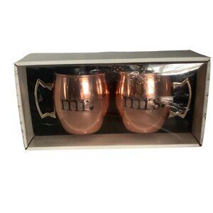 Mr. & Mrs. Copper Finish Moscow Mule Mugs Gold Handles 20 Oz‎ Set Gift Boxed